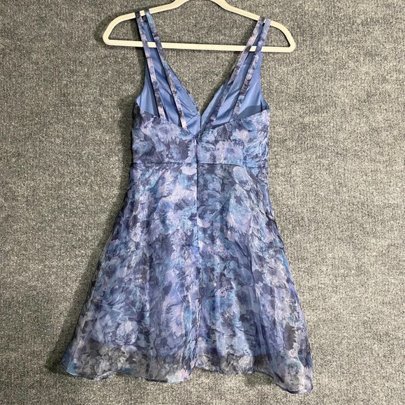 Lulus Mini Dress XS Blue Floral Organza Imagine Romance A-Line Party - Picture 3 of 14